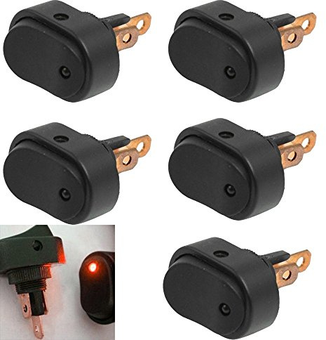 Mintice 5 Pièces Interrupteur à Bascule 12V 30A Lumineux LED Rouge Commutateur Poussoir Bouton Brume Marche/Arrêt 3Pin