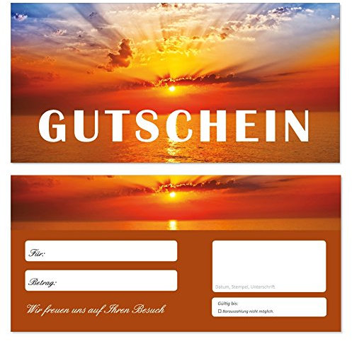 200 Stück Geschenkgutscheine (Sonnenuntergang-709) Gutscheine Gutscheinkarten für Bereiche wie Reisen, Urlaub und Wellness