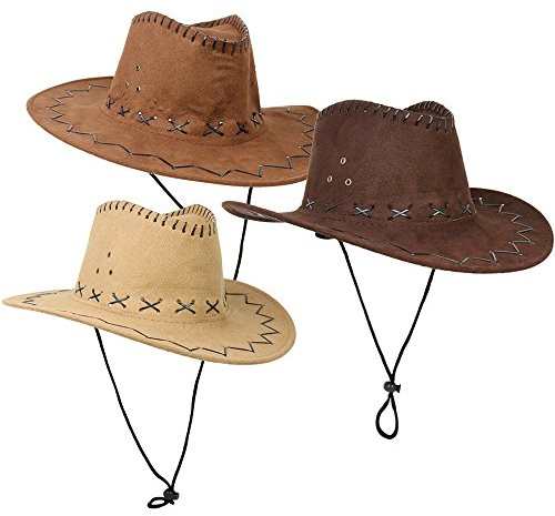 com-four® 3x Cowboyhut für Erwachsene in 3 Farben, Kostüm-Zubehör