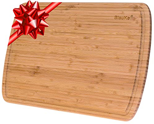 Planche à Découper en Bois de Bambou Avec Rigole (Grande 45x31cm) - Planche en Bois Épaisse pour Viande, Pain, Fromage, Légumes, Apéritif - Plateau de Bambou - Billot de Boucher - BlauKe®