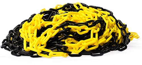 TOPWAY Absperrkette Kunststoffkette 50 Meter 8mm x 50m gut sichtbare Schwarz und Gelb Kunststoff-Gliederkette für Warnsicherheit, Parkplatz, Massenkontrolle, Verkehr, Warteschlangen 363089