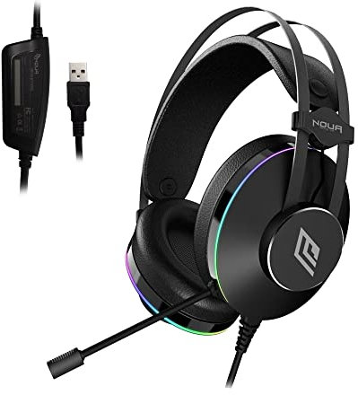 Noua Pillar Cuffie Gaming USB RGB Rainbow Over-Ear con Driver da 50 mm, Cuffie da Gioco Suono Surround 7.1 con Microfono Flessibile Headset per PC, Mac, Laptop