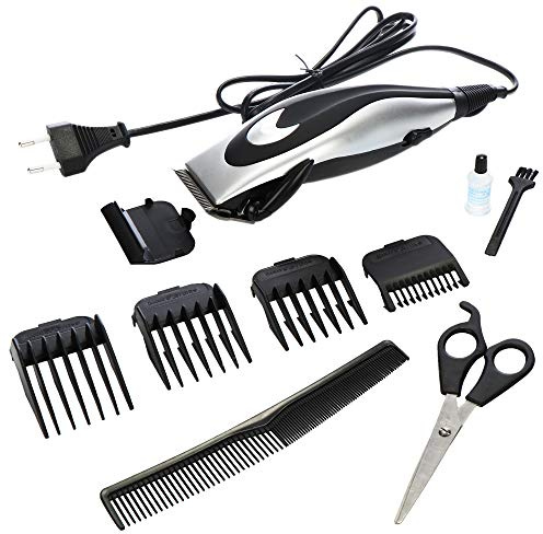 COM-FOUR® 10-teiliges Haarschneider-Set, Haarschneidemaschine und Bartrimmer, mehrere Aufsätze, Netzbetrieb, für gepflegte Kurzhaarfrisuren (10-teilig - schwarz)