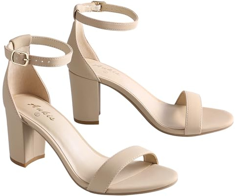 Ankis Heels for Women Open Toe Ankle Strap Chunky Heel Sandals 2.75 Inch