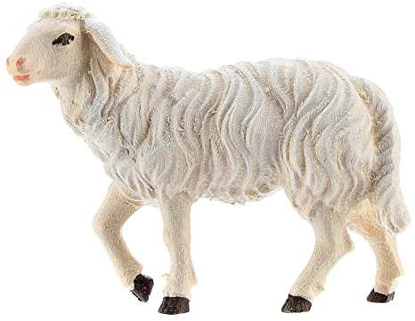 Weisses stehendes Schaf bemalten Grödnertal Holz für Krippe Kostner 9.5cm