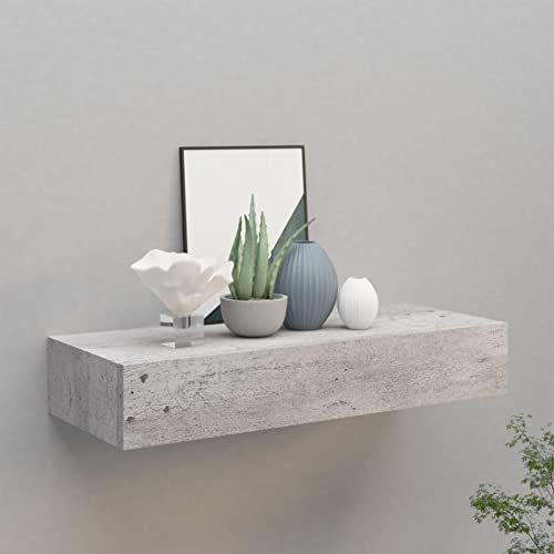MOONAIRY Estante con cajón de Pared, Estante Flotante, Armario Suspendido, Estanteria para Trasteros, para Entrada, Cocina, Salón, Gris hormigón MDF 60x23,5x10cm