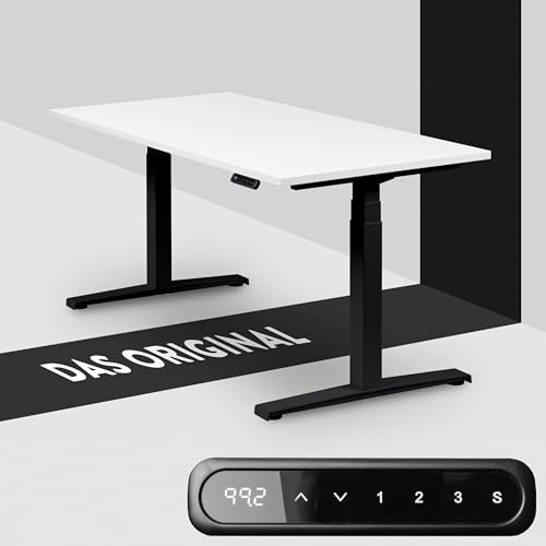boho office® Basic Line Schreibitsch elektisch höhenverstellbar | Basic Line - Tischgestell Schwarz, Tischplatte 180x80 Weiß - ultraschnelle 80 mm/Sek, Memoryfunktion, Kollisionsschutz