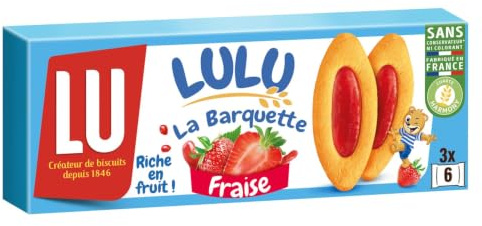Lu - Lulu La Barquette Fourrée à la Fraise - 4x120g | 4 Packs de 3 sachets | Barquettes en génoise fourrées à la fraise sans colorant ni conservateurs | Idéal pour le goûter