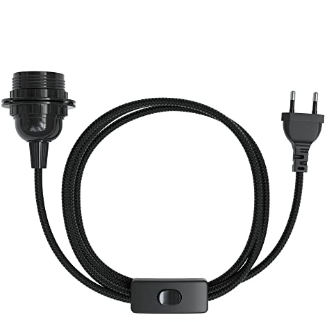 EAZY CASE - Lampenfassung E27 mit Kabel aus Stoff [MIT SCHALTER] - Fassung E27 mit Kabel - Lampenfassung mit Schalter - Lampenkabel mit Fassung - Glühbirne mit Kabel - DIY Lampenfassung mit Stecker