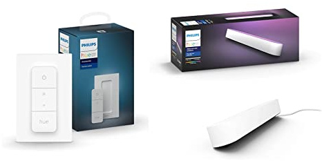 Philips Hue Dimmschalter Zubehör für Ihr System kabelloses Dimmen ohne Installation + White and Color Ambiance Play Lightbar Erweiterung, weiß
