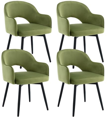 chairus 4er-Set Esszimmerstuhl Modern, 360° Drehbar, Metallbeine, Grün | Moderne Drehstühle mit weichem Samtbezug, stabilen Metallbeinen, 360°-Drehfunktion, für Küche/Esszimmer