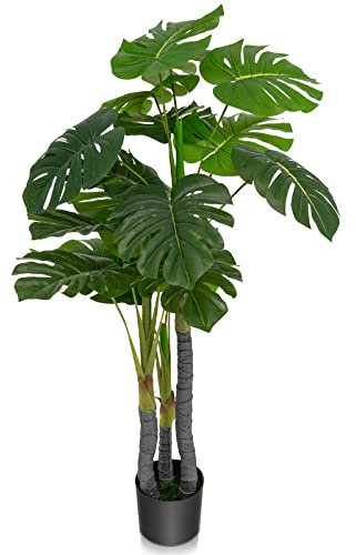 COSTWAY Palmier Artificiel Monstera Deliciosa 120CM, 20 Feuilles | Fausse Plante avec Pot en Ciment et Mousse Réaliste, Décoration pour Maison Bureau Terrasse, Vert