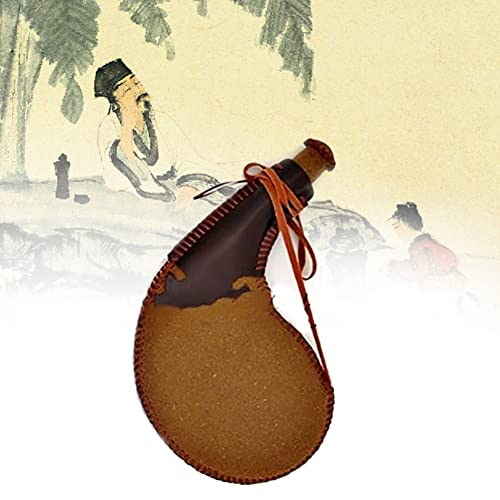 Flasque portable rétro en cuir faite à la main, sac à vin, bouteille de whisky, bouteille d'eau de camping, bouteille d'eau pour homme (500 ml)