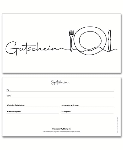 Frank Paperman® 120x Gutschein Vordruck Gastronomie (DIN Lang) – Restaurant & Bistro Gutscheine, professionell & neutral, ideal für Kundenbindung & Aktionen