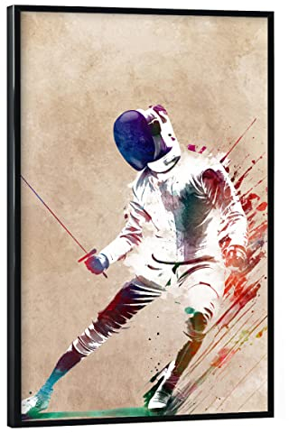 artboxONE Poster mit schwarzem Rahmen 45x30 cm Sport Fechtsportart Kunst - Bild Fechter Fechter Schwert
