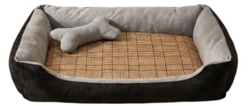 Flying Wings Hundebett, Hundematte, Hundekorb, Maschinenwaschbares Haustiersofa für Hunde, Bequem und Weich, für Alle Jahreszeiten Geeignet, mit Kühlmatte und Knochen-Kissen, Grau/Schwarz, L-70x50 cm