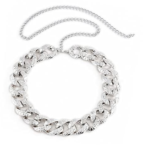 Kettengürtel Punk, Bauchkette Damen Silber Kettenschlangenmuster Karabinerverschluss Belly Chain für Festival 105cm