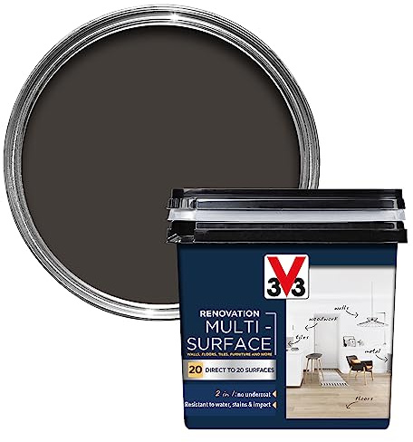 V33 Renovation Multi-Surface Paint, Graphite Black Satin, 750ml | Direct to over 20 surfaces, No undercoat needed, Water & impact resistant, Ultra durable, Resists flaking & peeling