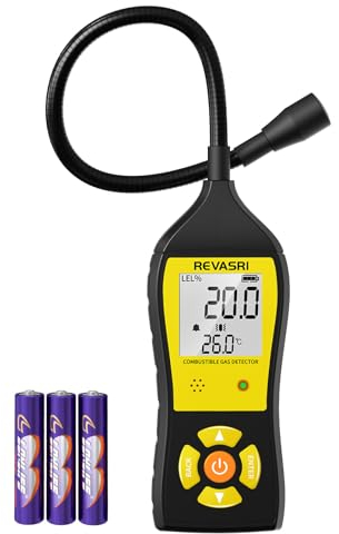 REVASRI Portable Gas Leak Detector for Natural Gas, LNG, LPG with Audible, Visual and Vibration Alarm, Real-time Gas Concentration Display, Combustible Gas Leak Sniffer for Home, Restaurant, RV