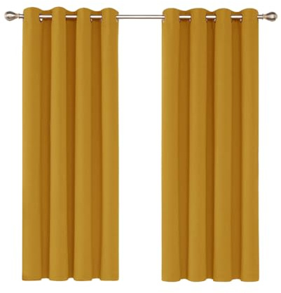 Ev Dekor® EVCRTN01 Thermal Blackout Curtains for Bedroom, Offices, Hotels Windows 46(116cm) Wide X 72(182cm) Long, Ochre - 2 Panels with Tie Backs