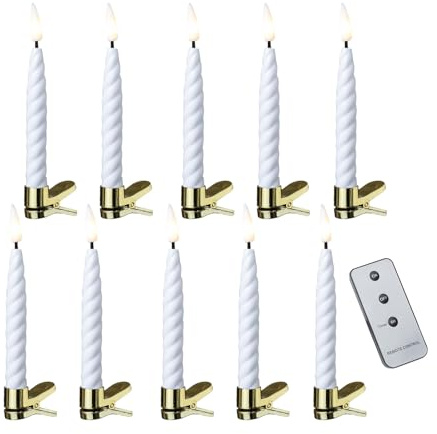 MARELIDA LED Baumkerzen Twist mit Clip warmweiße Flamme kabellose Christbaumkerzen mit Fernbedienung für Weihnachtsbaum Timer für Innen 10er Set