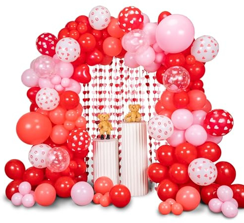 SANERYI 160pcs Valentine'S Balloon Arch Garland Kit Red and Pink Heart Kiss 3.2x6 Feet Love Backdrop for Mother's Day Wedding Engagement Birthday Party Day Decorations