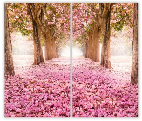 SMTDeco Herdabdeckplatte 2×30×52 cm – Mehr Arbeitsfläche, Spritzschutz & Schneidebrett – ESG Glas, kratzfest – für Induktion/Ceranfeld – 2-teilig, Motiv Blumen Garten Rosa