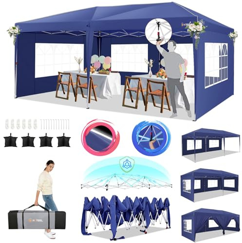 HOTEEL Gazebo 3x6 Esterno Resistente Gazebo da Giardino, 6 Pareti Laterali, 8 Aste Antivento, 4 Sacchi Sabbia, 6 Corde, 12 Picchetti, Protezione UV50+, Facile Montaggio, con Borsa Trasporto, Blu Scuro