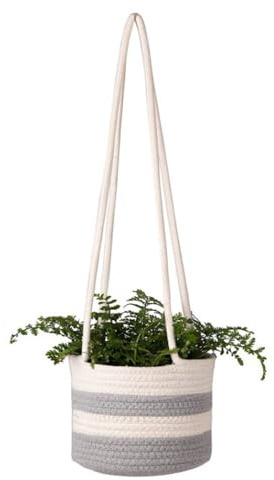 Hängande blomkrukor, växtkorg av bomullsrep, blomkrukor förvaringskorg, hängande grögrör för växter, för växter, inomhus- och utomhusdekoration, 21 x 16 cm