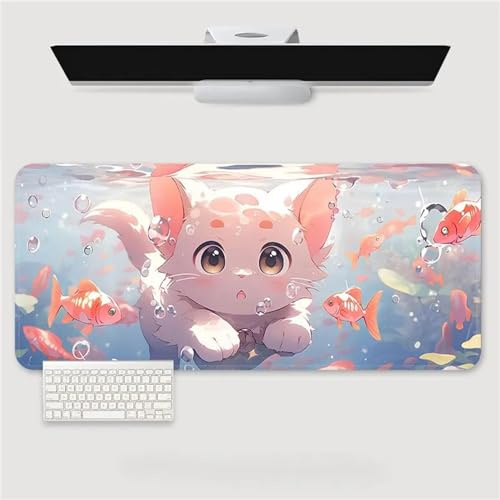 Tapis de Souris de Jeu XXL 1000x500x2mm Tapis de Souris Grand Gaming Poisson Chat Mignon Tapis de Souris Gamer Tapis de Bureau Améliore la précision et la Vitesse pour Souris et Clavier