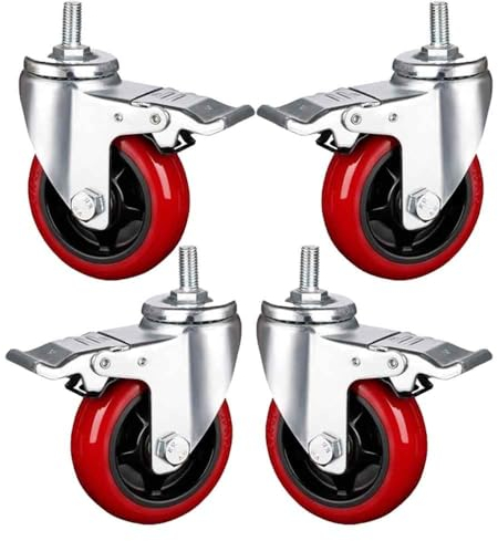 ZYBOWAYL PU Lenkrollen mit Bremse Schwerlastrollen mit M12 Gewinde 4 Stück 360 Grad Drehbar Möbelrollen Universal Rollen for Möbel/Ausrüstung/Laufkatze 3/4/5 Zoll (Color : With Brake, Size : 5inch)