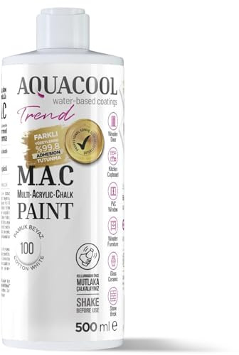 Aquacool Trend MAC paint - Furniture, cabinets, tiles, countertops No primer or varnish needed 16.9 Fl Oz (TRD 100 Cotton White)