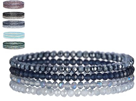 Uwiyo Damen Kristall Perlen Armband, Boho Mehrschichtiges Steine Armbänder Bohemian Kristall Perlen Armband Modeschmuck für Damen Mädchen Freundin (Blau)