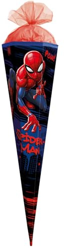 ROTH Schultüte groß Marvel Spider-Man 100 cm - 6-eckig, Tüllverschluss, ROT(H)-Spitze - Zuckertüte Marvel Spider-Man Schulanfang