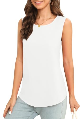 MEILANZJ Women's Sleeveless Chiffon Tank Top Casual Blouse Tunic Top,Medium,White