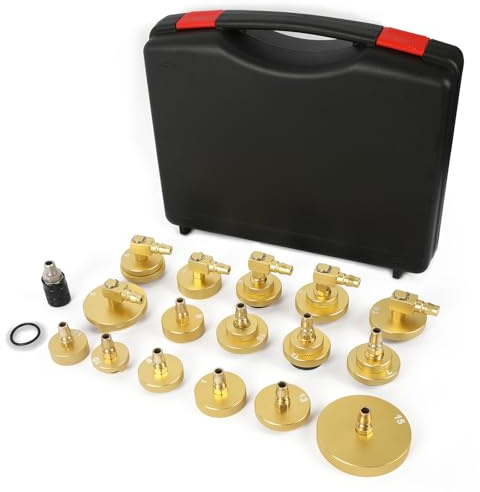 QPKING 17-TLG. Bremsenentlüfter-Adapterset mit Schnellkupplung | 16 nummerierte Aluminiumadapter, Schnellkupplung, Dichtungen, Koffer, für manuelle, pneumatische und elektrische Entlüfter