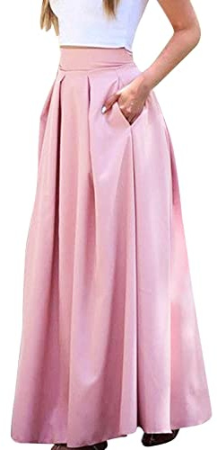 Jupe Longue Femme Ete Mode Couleur Unie Jupe Chic Et Elegant Extensible Taille Haute Jupe Trapeze Jupe Plissee Confortable Et Respirant DéContractéE Vacances