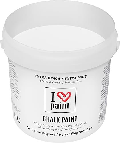 I LOVE CHALK PAINT color Blanco Tiza 4 litros - Pintura a la tiza para muebles, paredes y objetos sin lijado - Sin disolventes ni formaldehído - Pintura para decoración efecto tiza a base de agua