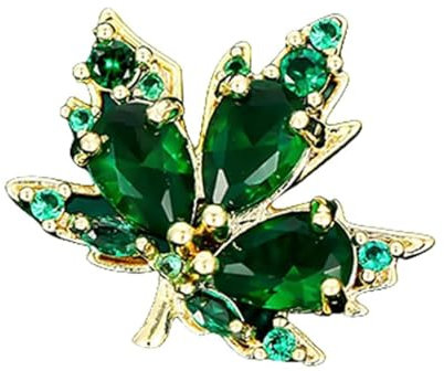 Broche En Forme De Feuille d'Érable En Strass Pour Femmes Unisexe Plaqué Or Broches à Fleurs En Cristal Épingles à Revers Bijoux De Fête De Thanksgiving Cadeau Pour Noël La Saint-Patrick (vert)