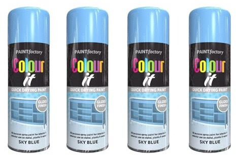 SDMAX Sky Blue Aerosol Spray Paint, Durable And Gloss Finish, Quick Drying, Long Lasting, Non-Cracking, Easy To Use, Lightweight And Portable, Multipurpose Use, 400ml (4PCS)