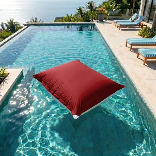 Housse pour Pouf Géant XXL 180x140cm - Déhoussable - Flottant pour Piscine - Rouge Piment - Déco Arts