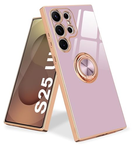Urarssa för Samsung S25 Ultra Case ringhållare 360 graders rotation finger magnetiskt bilstativ stöttåligt telefonfodral för Samsung Galaxy S25 ultra-lila
