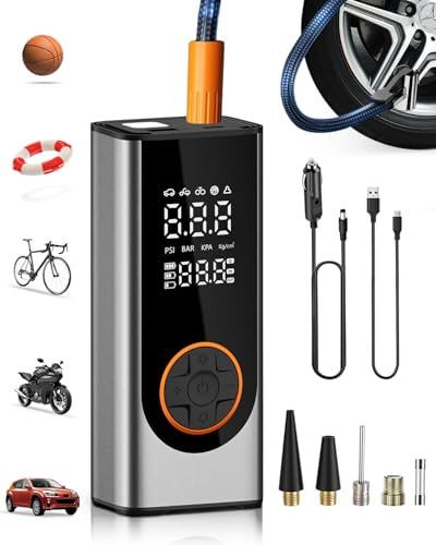 Gonfleur Pneus Voiture Sans Fil, 6000 mAh Compresseur à Air Portatif, Portable Pompe a Velo Modes D'alimentation Doubles Rechargeable & LED, Mini Compresseur pour Voiture, Moto, Vélo, Balles
