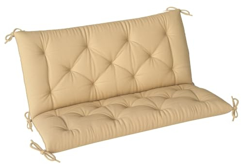 Outsunny 2 Seater Bench Pad Garden Swing Chair Cushion 98x100cm Khaki | with Back and Ties, Tufted Style, Garden Furniture Window Seat Cushion, for Indoor and Outdoor Use