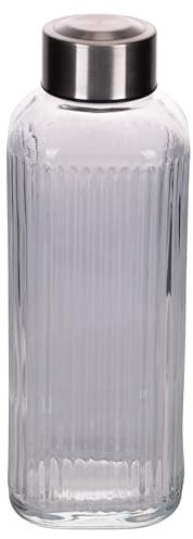 Villa d'Este Home Tivoli 1996 Set 3 Bottiglia acqua 1l in vetro, tappo in plastica PP e acciaio inox, Cristallo di Luna