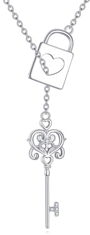 DAYLINLOVE Lock and Key Necklace 925 Sterling Silver Adjustable Lariat Y Lock Pendant Necklace Padlock Key Jewelry Gifts for Women