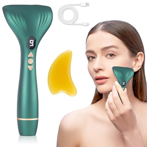 Masajeador de drenaje linfático,Herramienta de Masaje anticelulítico,Herramienta Gua Sha Máquina para Tejido profundo con 9 Niveles de Calor y Vibración Ajustables,Raspador de piedra Eléctrico