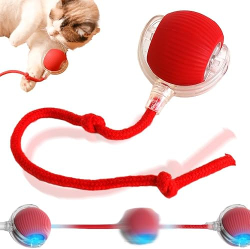 Genérico Pelota Interactiva para Gatos 2025, Pelota Viva para Gato con Cola, Juguete Automático para Gatos, Juguete Inteligente Automático con Que Rueda 360° (Rojo)