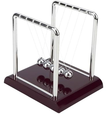 Classic Newton’s Cradle Desk Toy – Metal Ball Balance Pendulum with Wooden Base | Stress Relief Office Decoration & Physics Demonstration (Brick Red, 13.5x11.5x14cm)