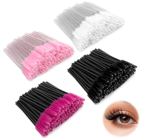 BORISCA 400 Stk Wimpernbürsten Einweg, 100 Wimpern Bürstchen Pink+100 Wimpernbürstchen Weiß+ 100 Wimpernbürste Schwarz+ 100 Wimpern Bürste Rosa, Bürste für Wimpernverlängerung und Pflege